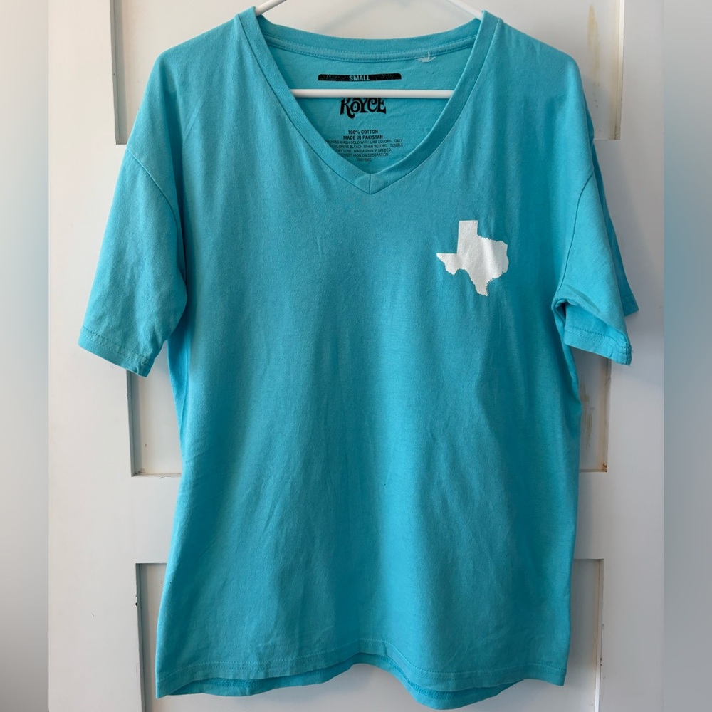 Turquoise V-Neck Tee with Texas Emblems